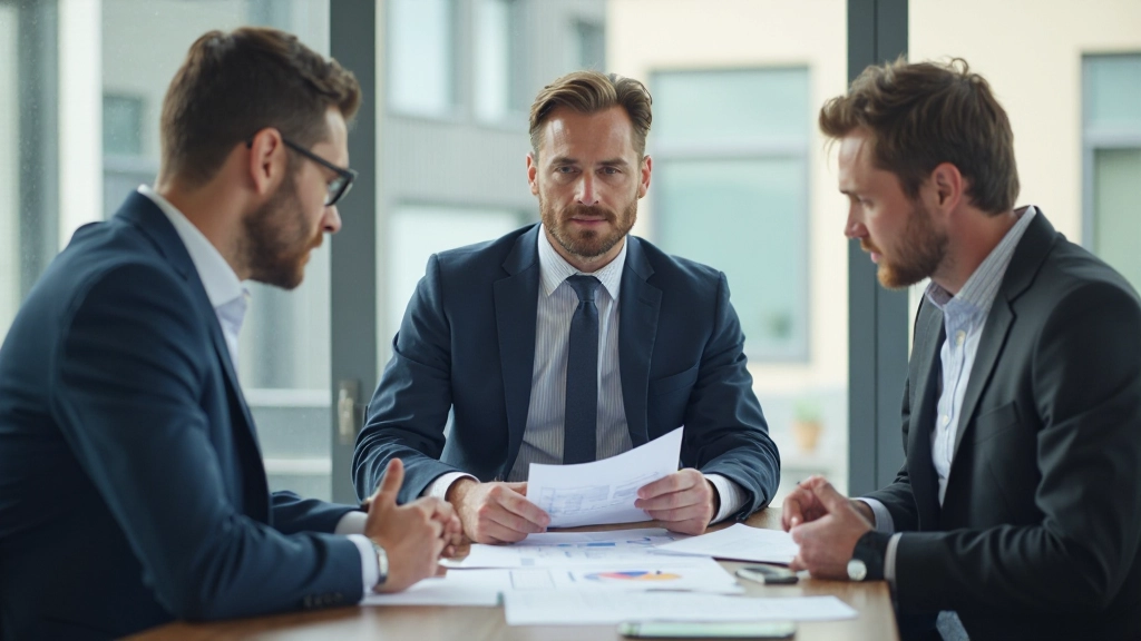 Analysten untersuchen Finanzberichte und Geschäftskennzahlen an Konferenztisch