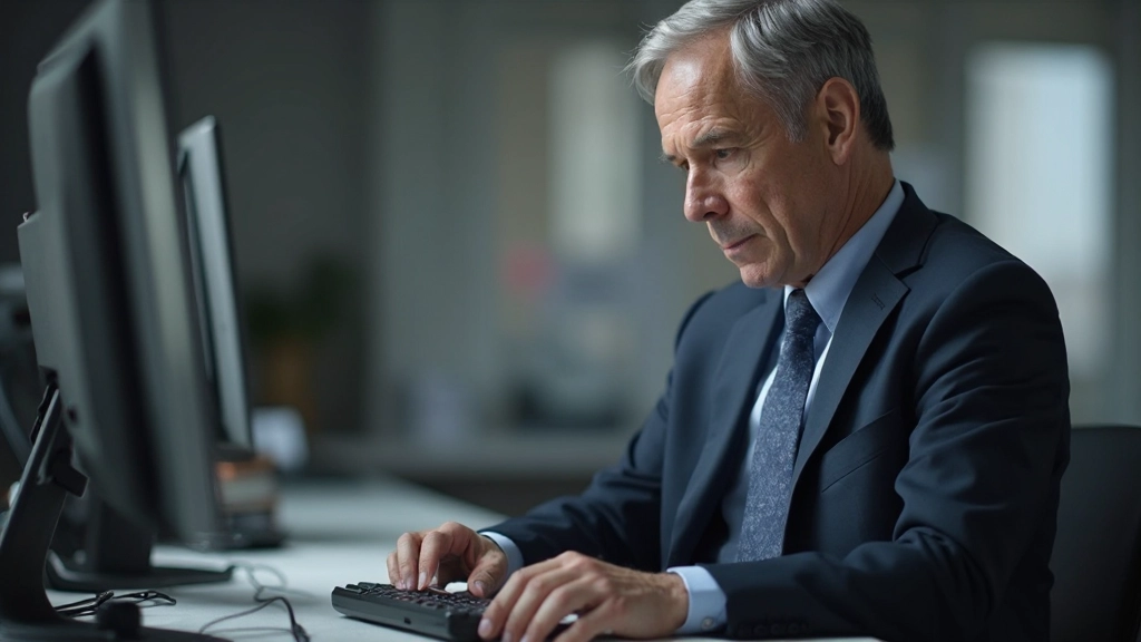 Finanzmanager überprüft Compliance-Richtlinien und Handelsregeln am Computer