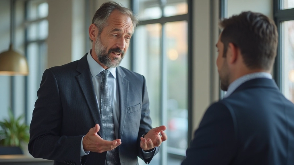 Professioneller Finanzberater erklärt Investitionskonzepte während eines Kundengesprächs in einem modernen Büro