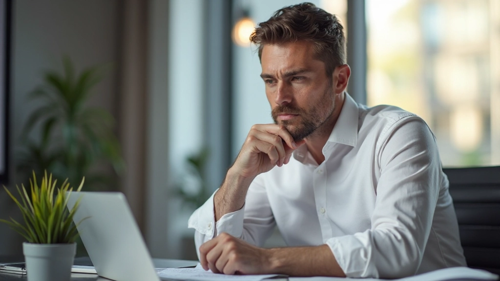Trader analysiert Fehler im Portfolio mit nachdenklichem Gesichtsausdruck