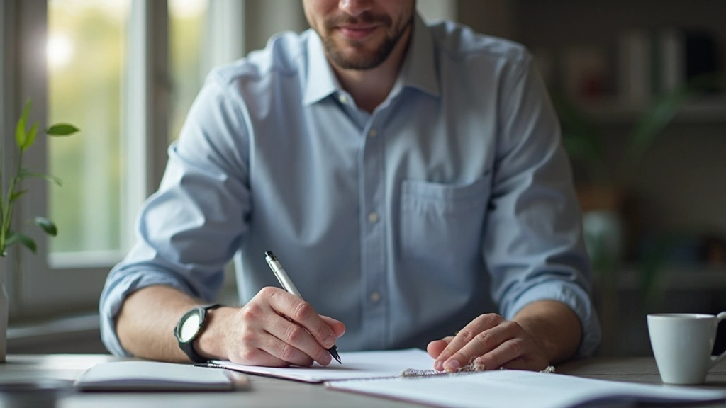 Trader an Schreibtisch mit Notizbuch, skizziert Call- und Put-Optionen Diagramme für Lernzwecke
