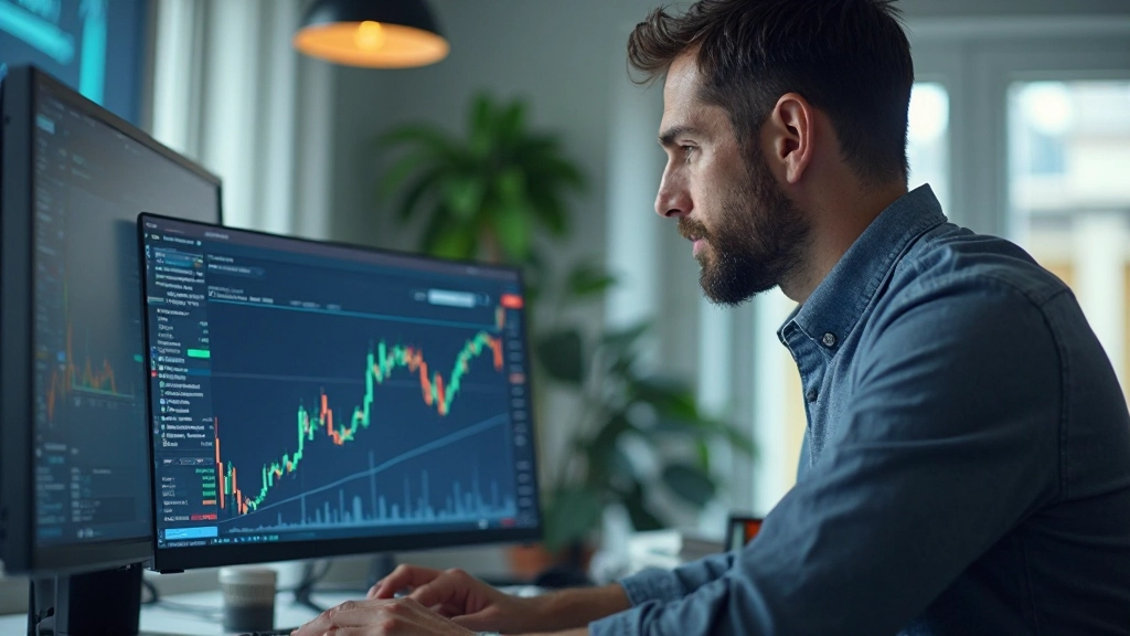 Finanzanalyst betrachtet detaillierte Marktdiagramme auf großem Monitor