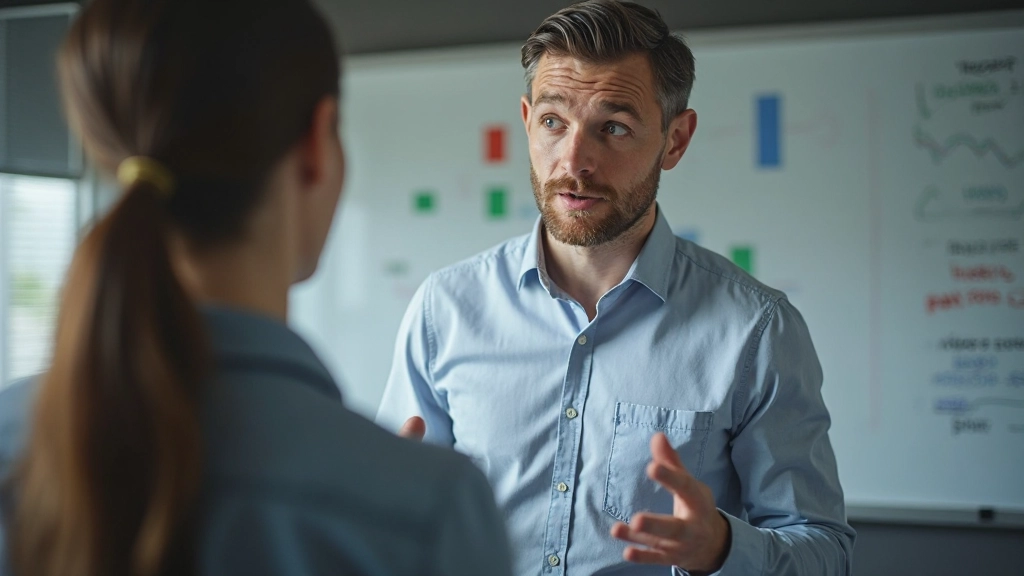 Fachleute diskutieren Finanzstrategie mit interaktiven Analysetools und Dashboards