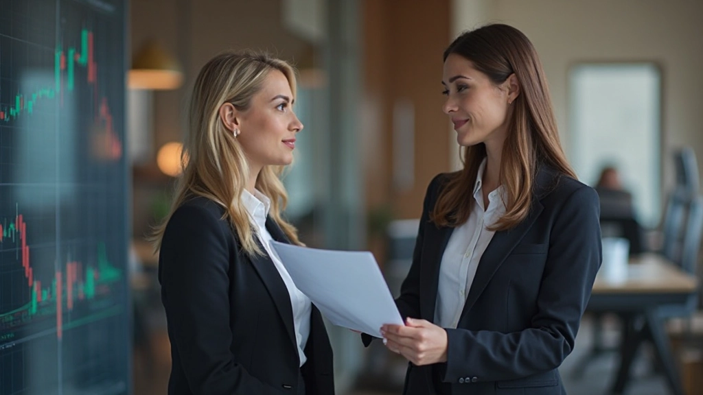 Geschäftsfrauen diskutieren Finanzstrategie mit Datenvisualisierung im Büro