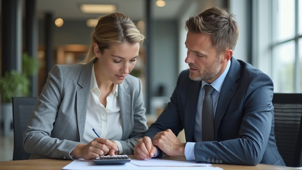 Zwei Finanzprofis diskutieren Hedging-Strategien vor großem Whiteboard mit Risikodiagrammen