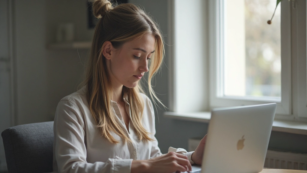 Junge Investorin mit Laptop studiert börsengehandelte Fonds und ETF-Strategien